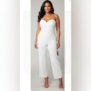 Lulus White Strapless Jumpsuit XL - Elegant Sweetheart Cross-Front - NWT